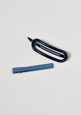 [Color: Navy] A set of 2 hair clips in blue.