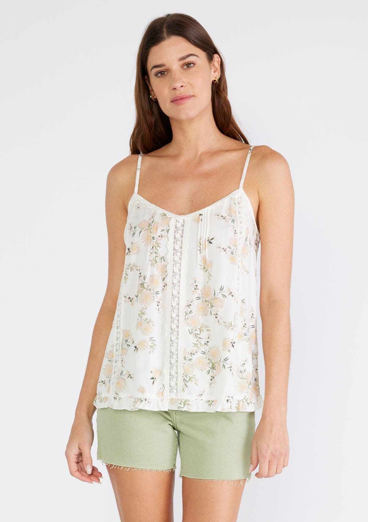 Cami Color Pretty Ivory & Pink Floral Cami with Lace Trim | LOVESTITCH