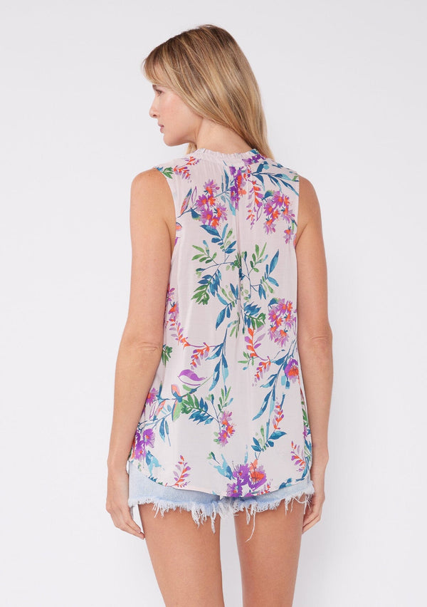 [Color: Light Pink/Purple] A classic Lovestitch silhouette, this light pink floral sleeveless top is designed in a lightweight summer fabric and features a button front split v neckline. The cutest floral summer top for any occasion
