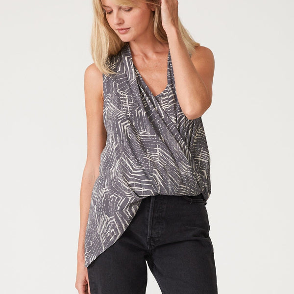 Women's Grey Printed Fall Tank Top With Side Zipper | LOVESTITCH