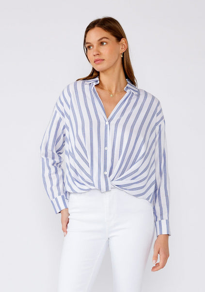 Palmer Knot Front Striped Shirt White/Blue / S