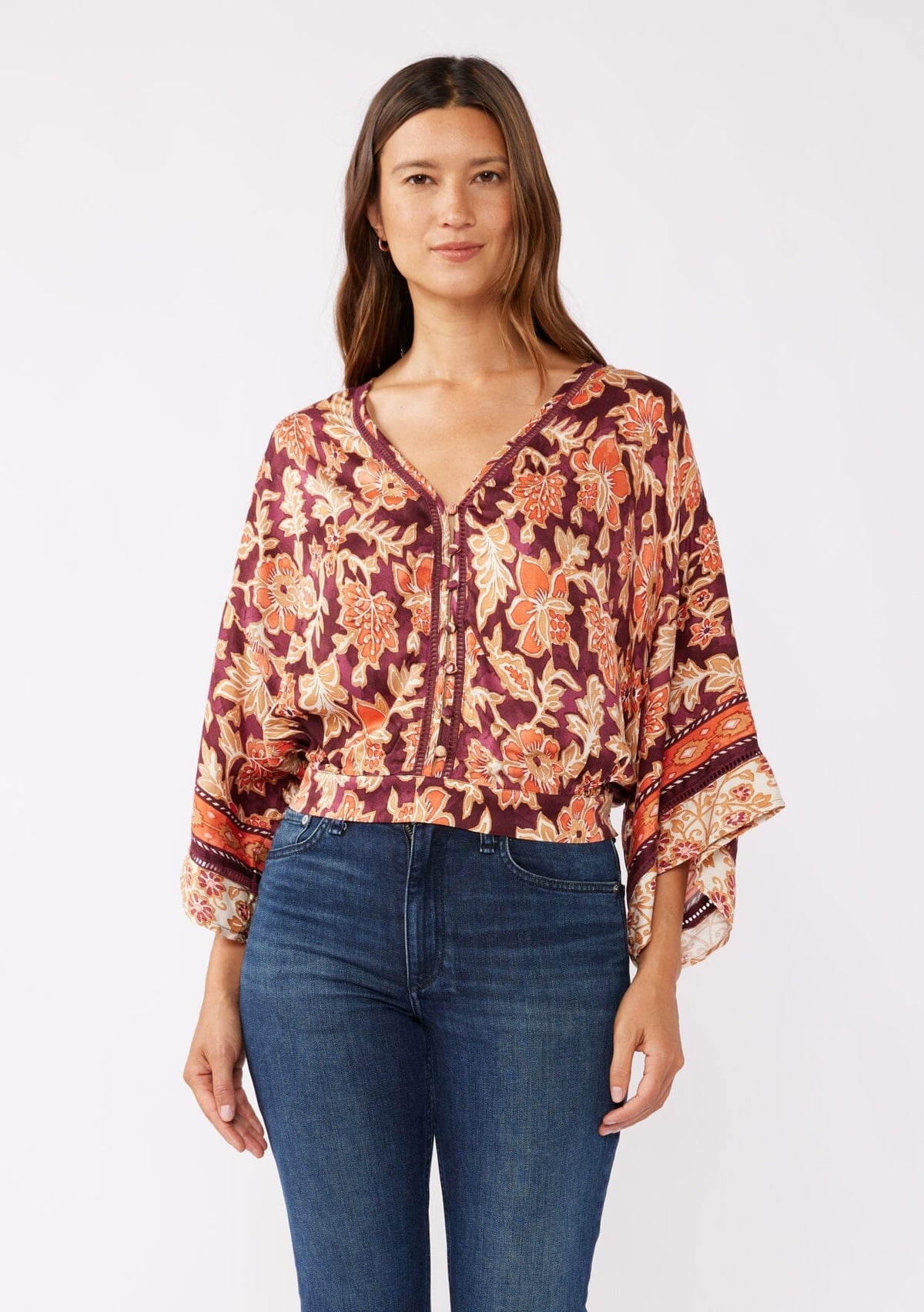 Bohemian Floral Border Print Top + Kimono Sleeves | LOVESTITCH