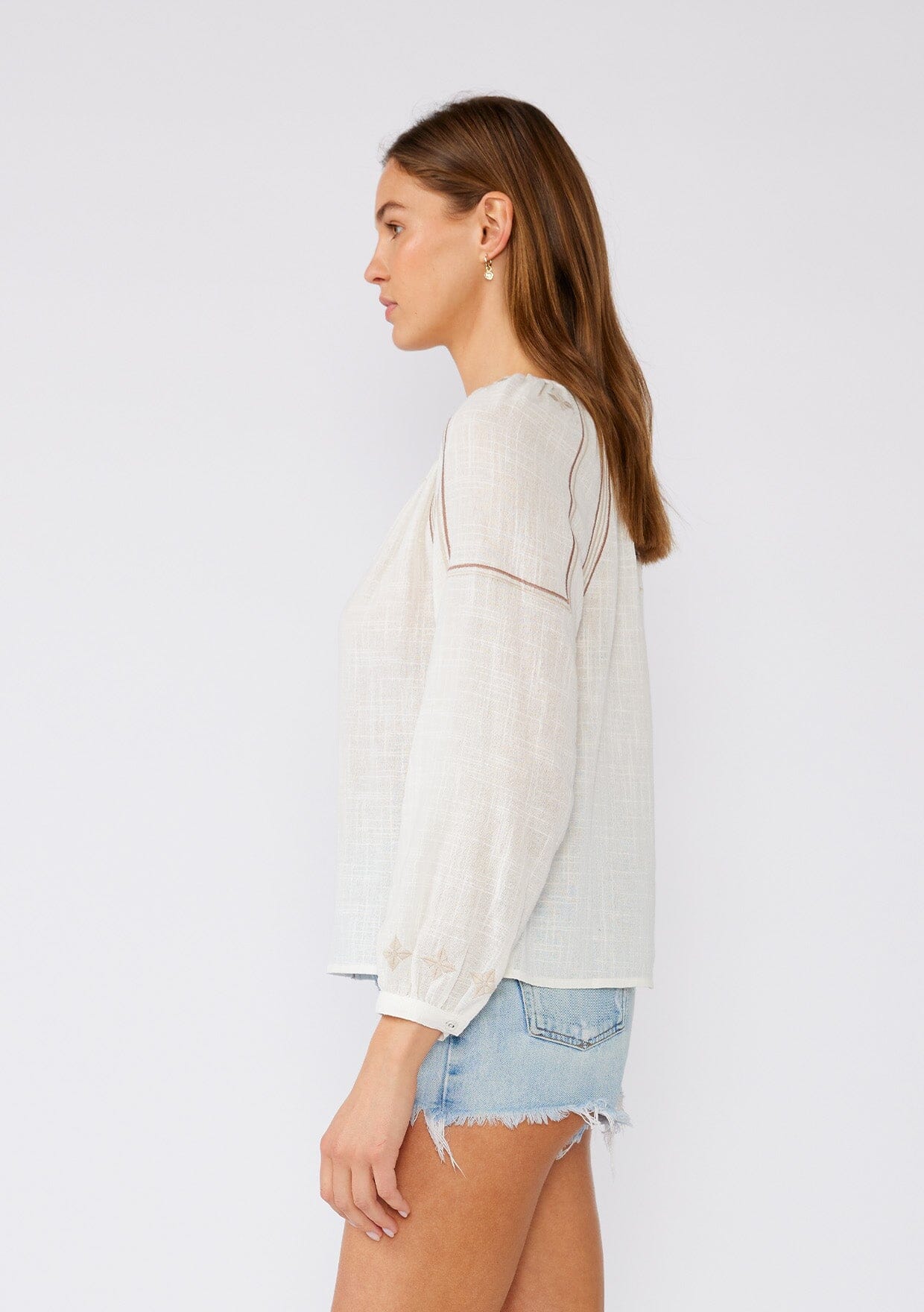 White Embroidered Mesh Blouse 17055