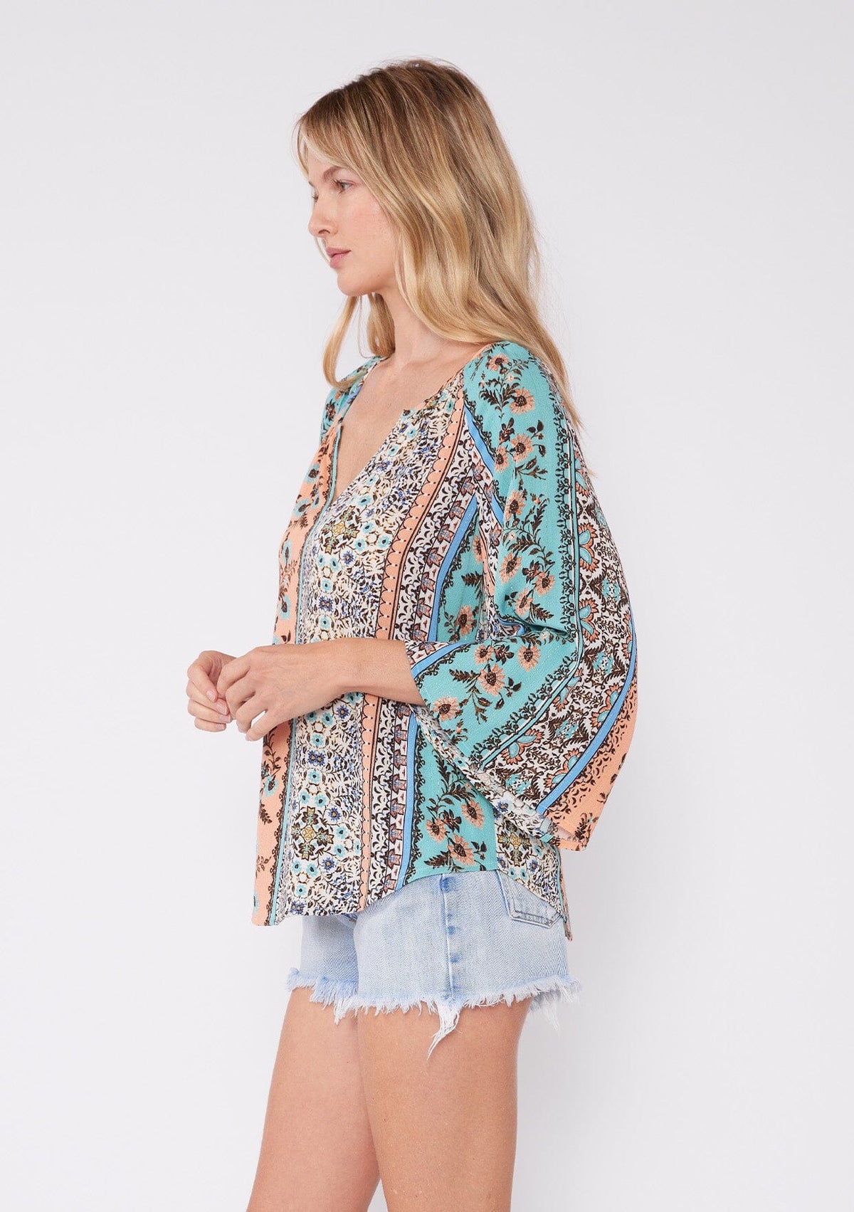 Felpa Donna Oversize Boho Con Patchwork Floreale - Girocollo Manica Lunga Top Primavera