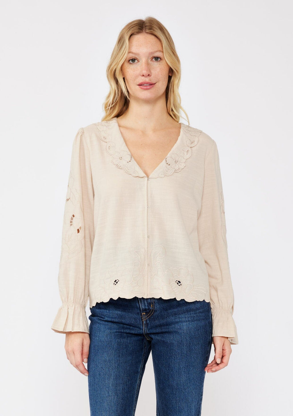 Embroidry Buff Embroidered Bohemian Blouse + Peter Pan Collar | LOVESTITCH