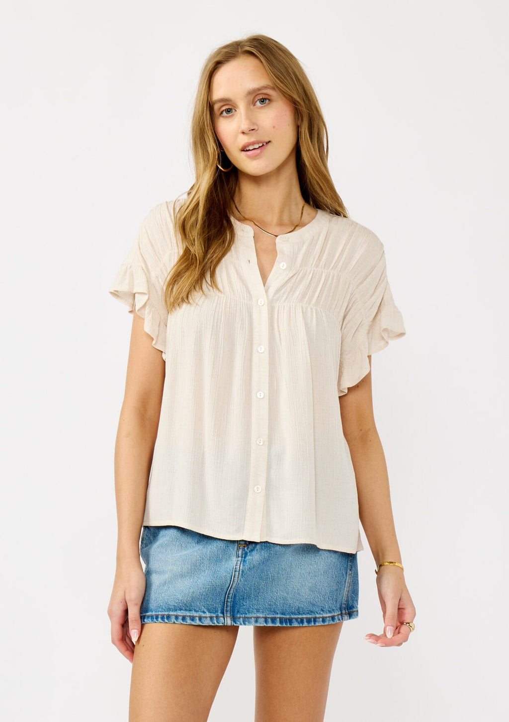 Women Rrr Women's Shirred Button Front Top | LOVESTITCH