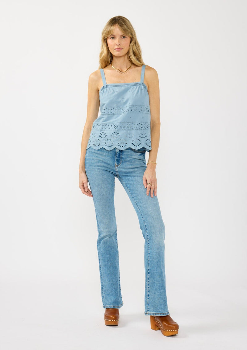 Women's Tops - Blue Boho Eyelet Tank Top | LOVESTITCH