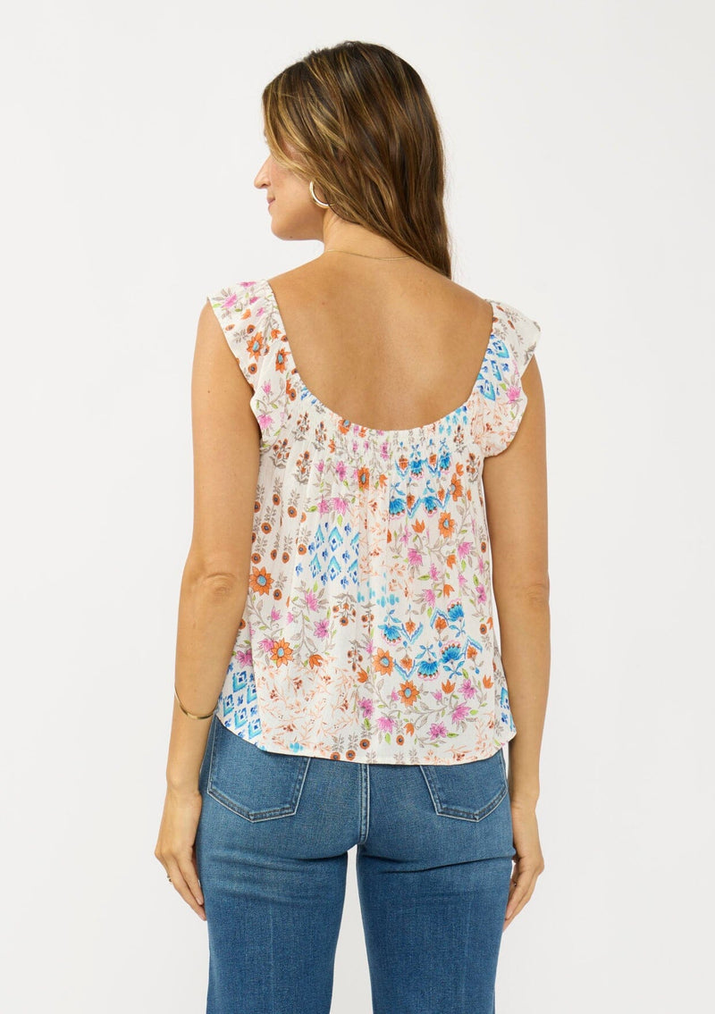 Women's Orange & Blue Floral Print Top | LOVESTITCH