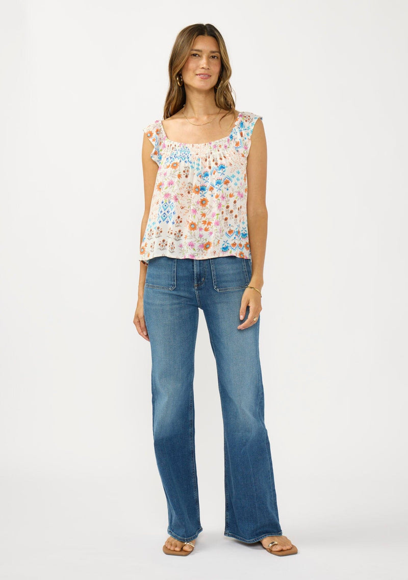 Women's Orange & Blue Floral Print Top | LOVESTITCH