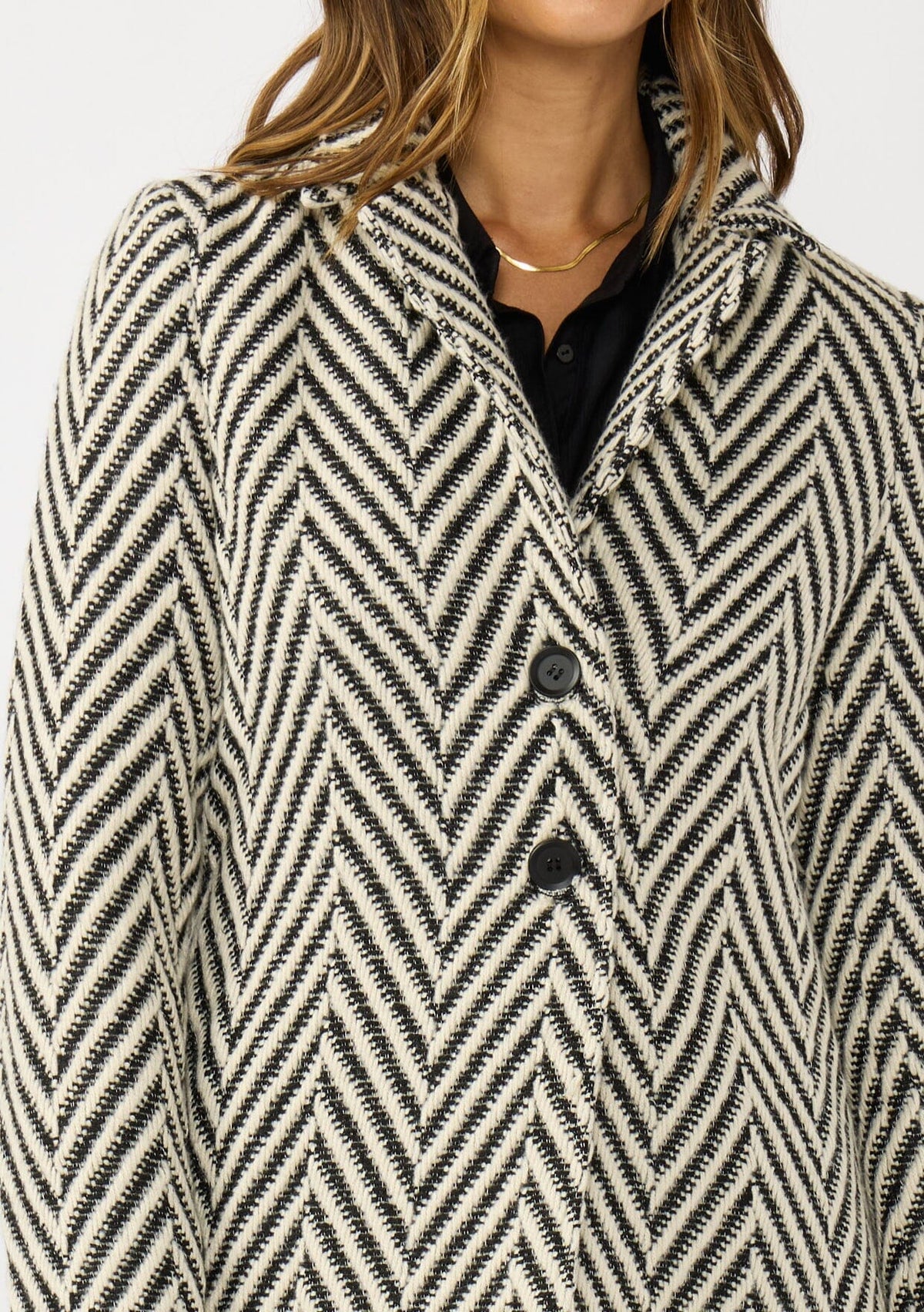 【DEVOA】Hight neck coat striped wool DEVOA Hight neck coat striped wool （DARK BROWN） - Osaka / Kyoto
