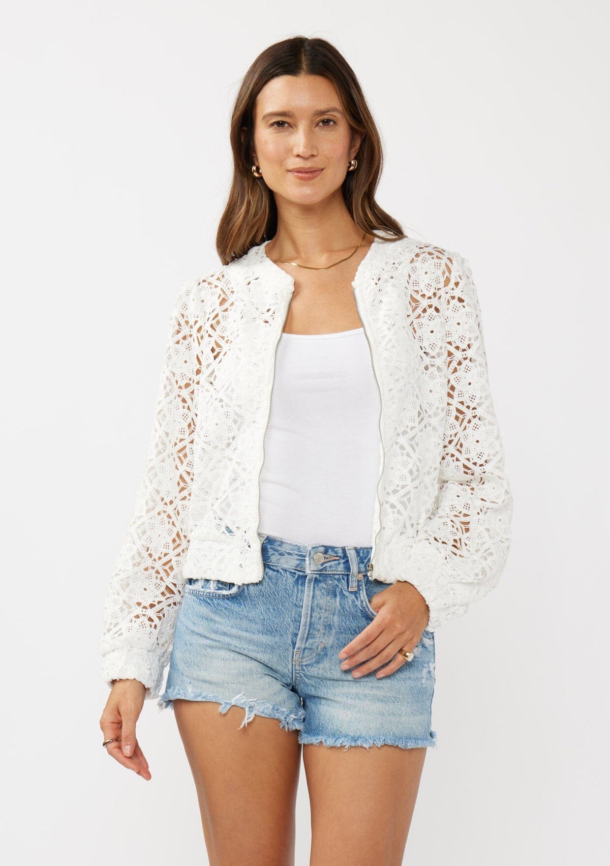 Women's Floral Lace Zip-Up Bomber Jacket | LOVESTITCH