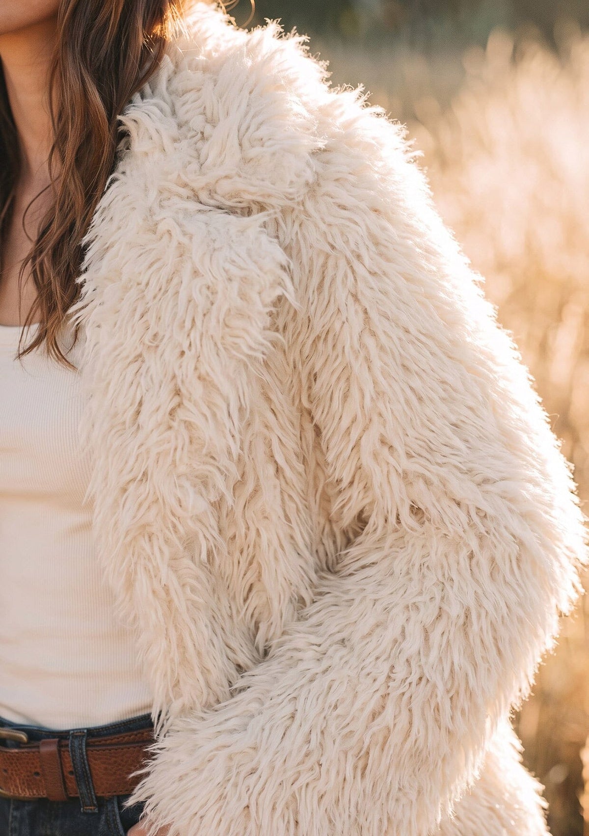 Women's Ivory Shaggy Faux Fur Coat | LOVESTITCH