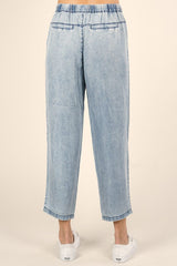[Color: Acid Indigo] Lovestitch acid indigo wash jogger pant with seamed detail and elastic drawstring waist.