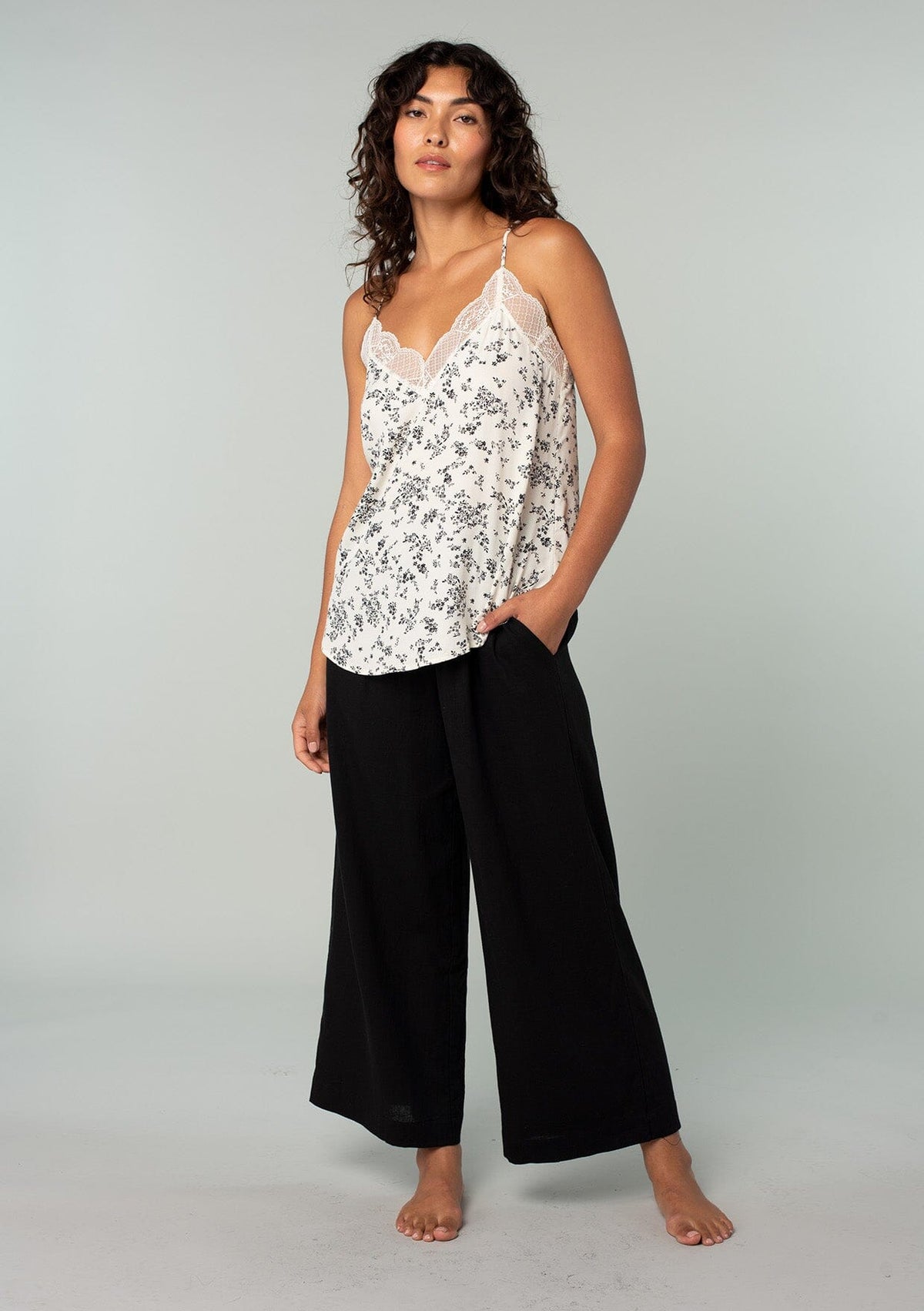 Women's Boho Pant - Linen Blend Wide Leg Black Pants | LOVESTITCH