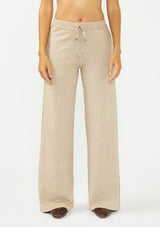 [Color: Heather Taupe] A front facing image of a beige knit pant with a drawstring waist. 