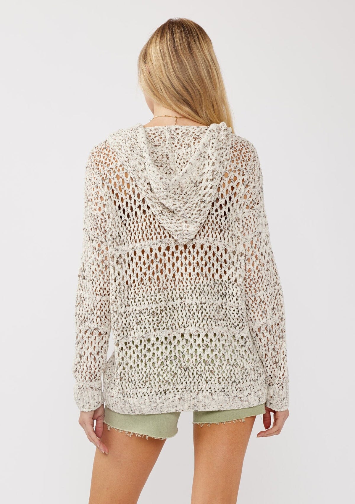 Women's Speckled Knit Ivory Crochet Hoodie | LOVESTITCH