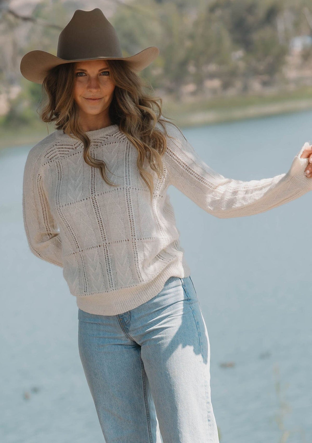 Fuzzy Open Knit Pullover Sweater | LOVESTITCH