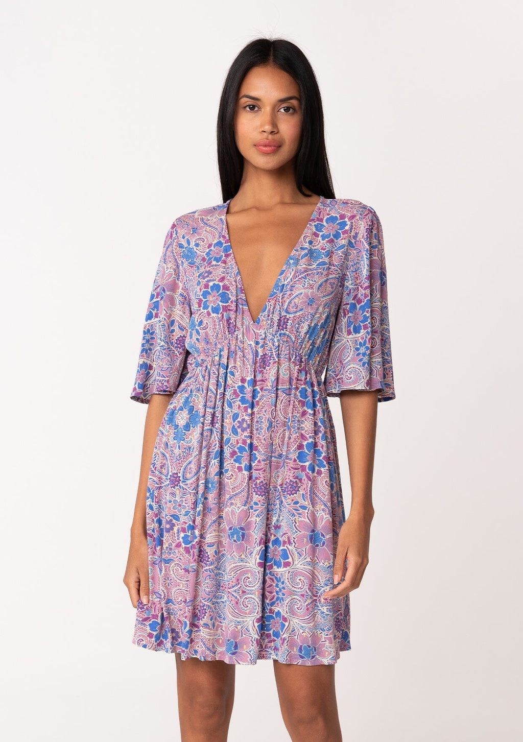 Lovestitch V-Neck Empire Waist Minidress in Dusty Rose/Blue at Nordstrom Rack, Size Small Lovestitch V-Neck Empire Waist Minidress in Dusty Rose/Blue at Nordstrom Rack, Size Small