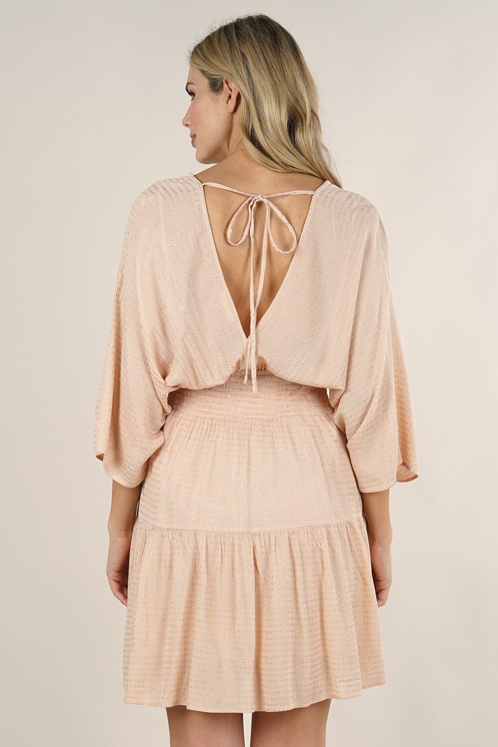 Easy Street Boho Mini Dress Peach/Gold / M