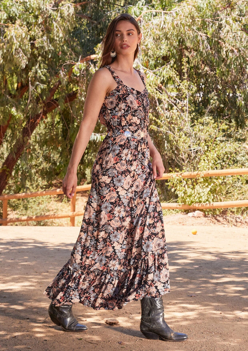 Women's Lace Up Pink Floral Maxi Dress + Ruffle Straps | LOVESTITCH Women's Lace Up Pink Floral Maxi Dress + Ruffle Straps | LOVESTITCH