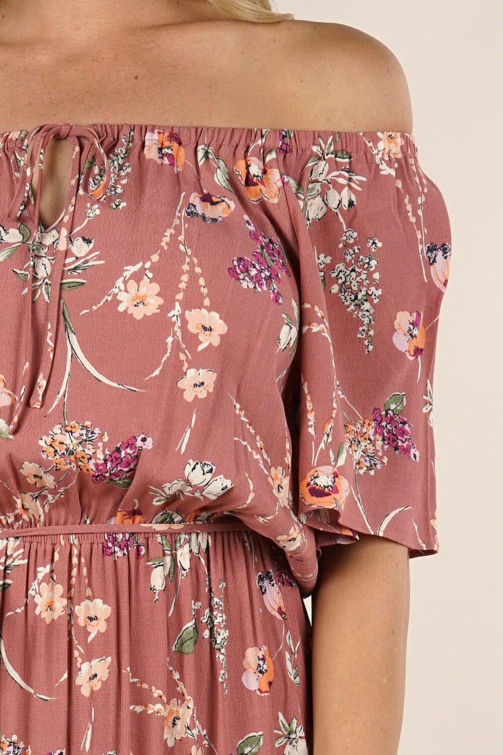 Women's Pink Floral Off-The-Shoulder Dress