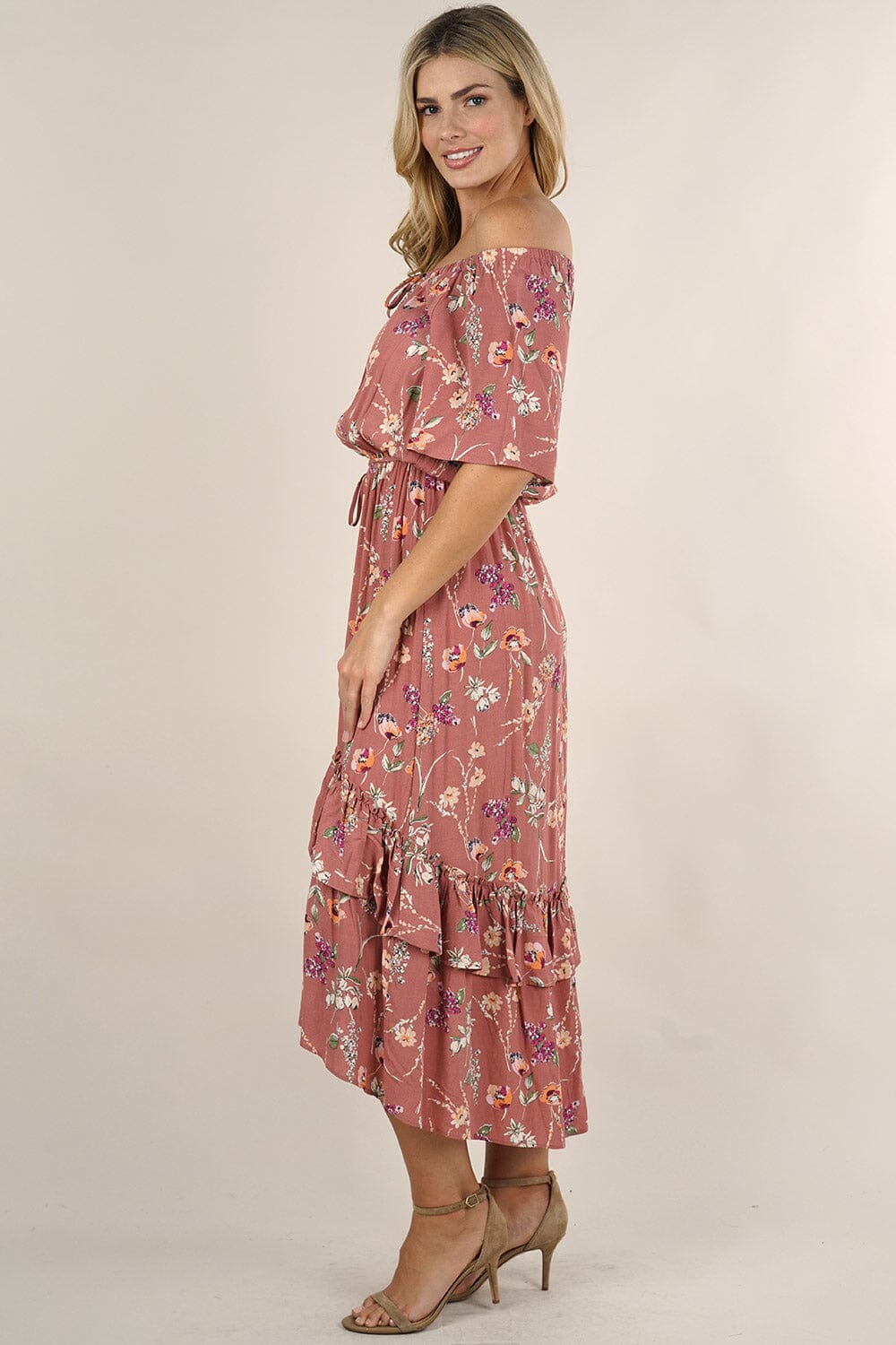 Women's Pink Floral Off-The-Shoulder Dress | LOVESTITCH Dresses Women's Pink Floral Off-The-Shoulder Dress | LOVESTITCH Dresses