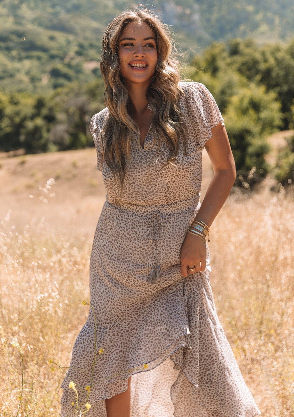 Pretty Boho Chic Brown Animal Print High-Low Maxi Dress LOVESTITCH