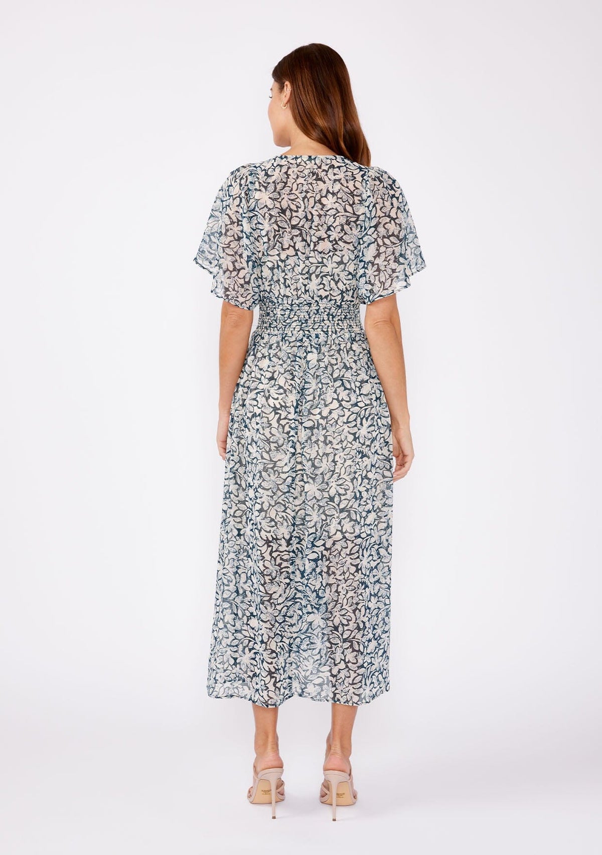 white long sleeve casual dress Bohemian Floral Chiffon Midi Dress