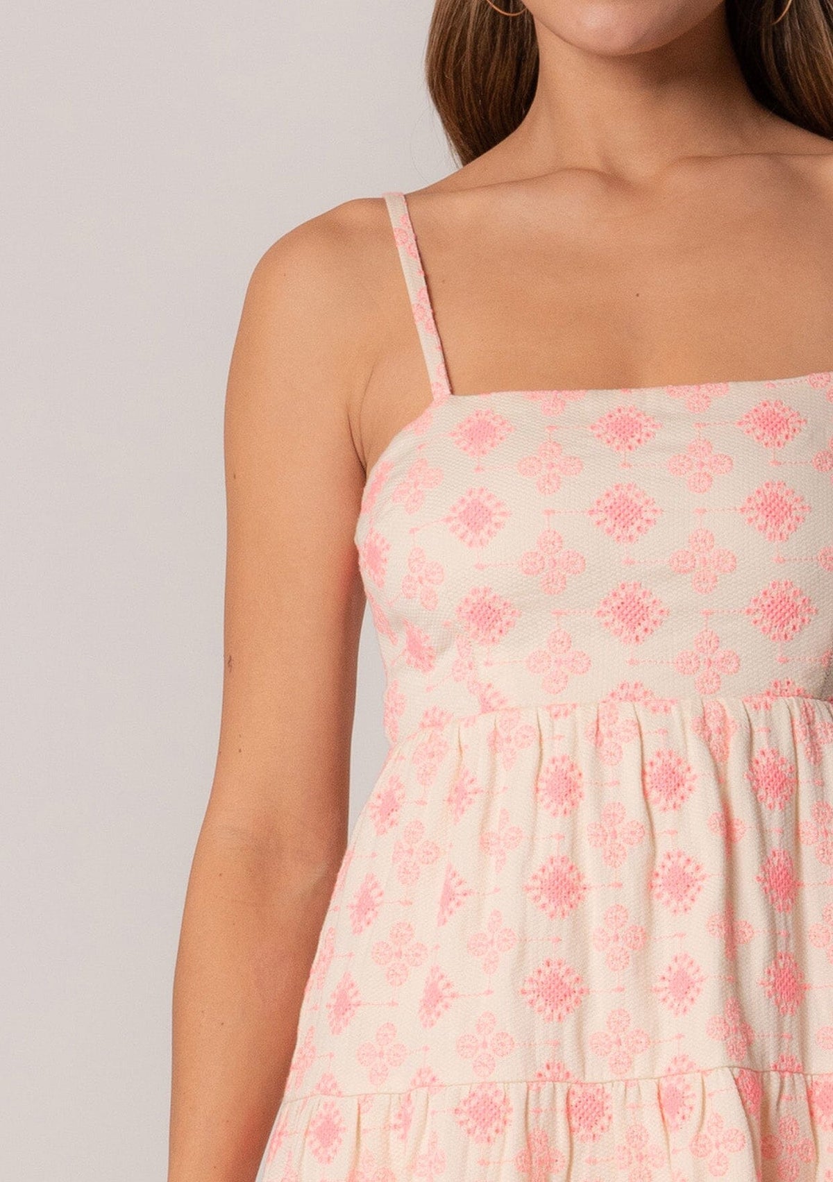 rosie ribbon mini dress Women's Pink Cotton Embroidered Tie Back Mini Dress