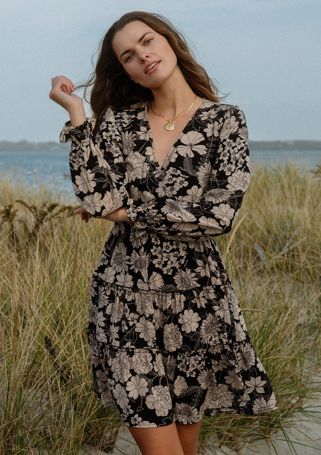 Mother Earth Floral Mini Dress Black/Taupe / M Mother Earth Floral Mini Dress Black/Taupe / M