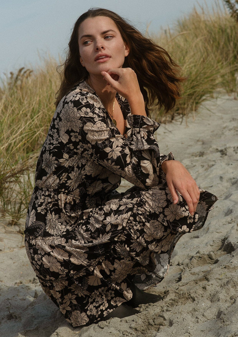 Mother Earth Floral Mini Dress Black/Taupe / M Mother Earth Floral Mini Dress Black/Taupe / M