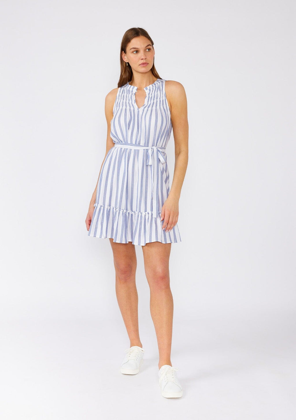 Women's Blue & White Striped Sleeveless Mini Dress | LOVESTITCH Women's Blue & White Striped Sleeveless Mini Dress | LOVESTITCH