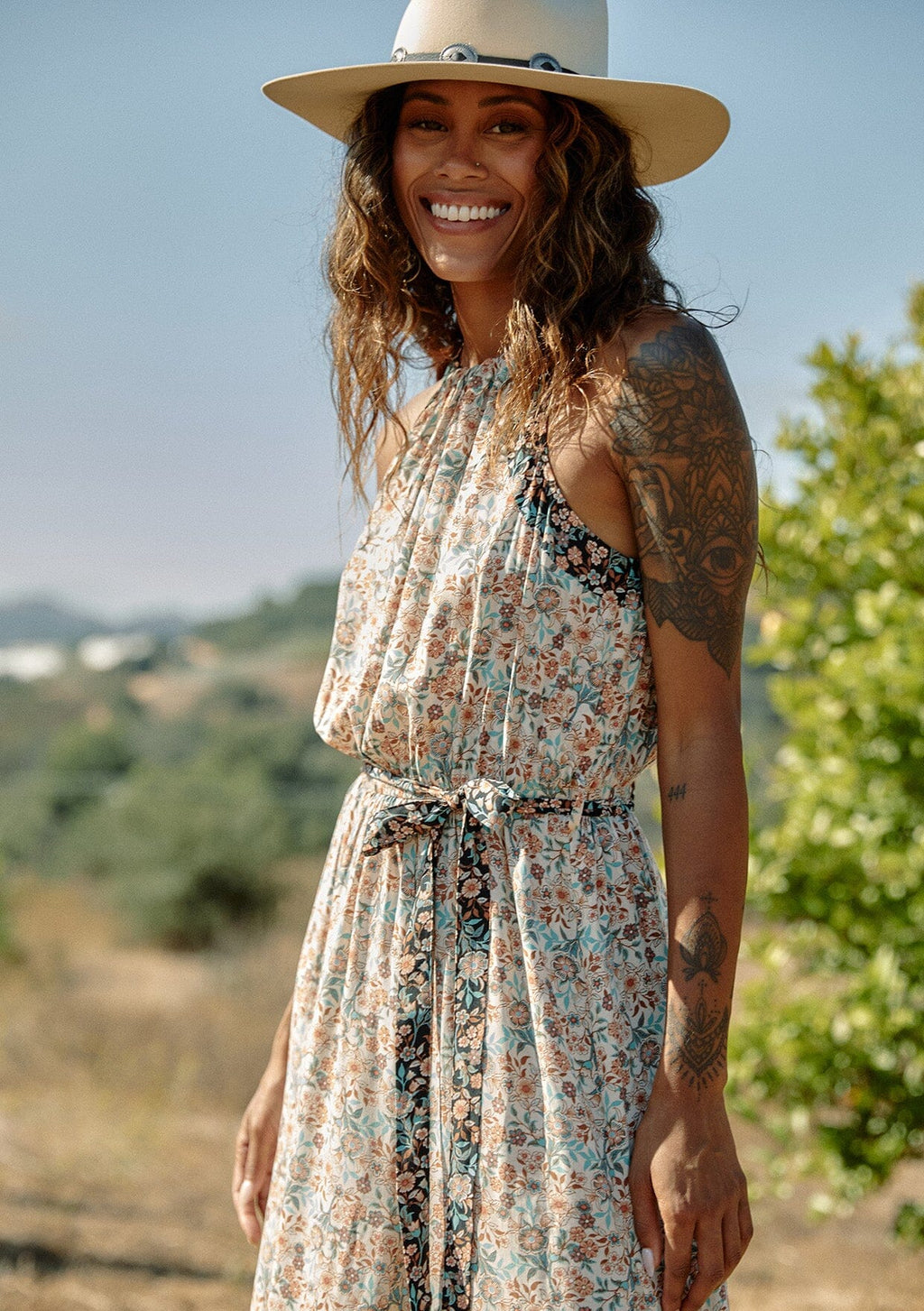 Taupe floral maxi dress Clearance