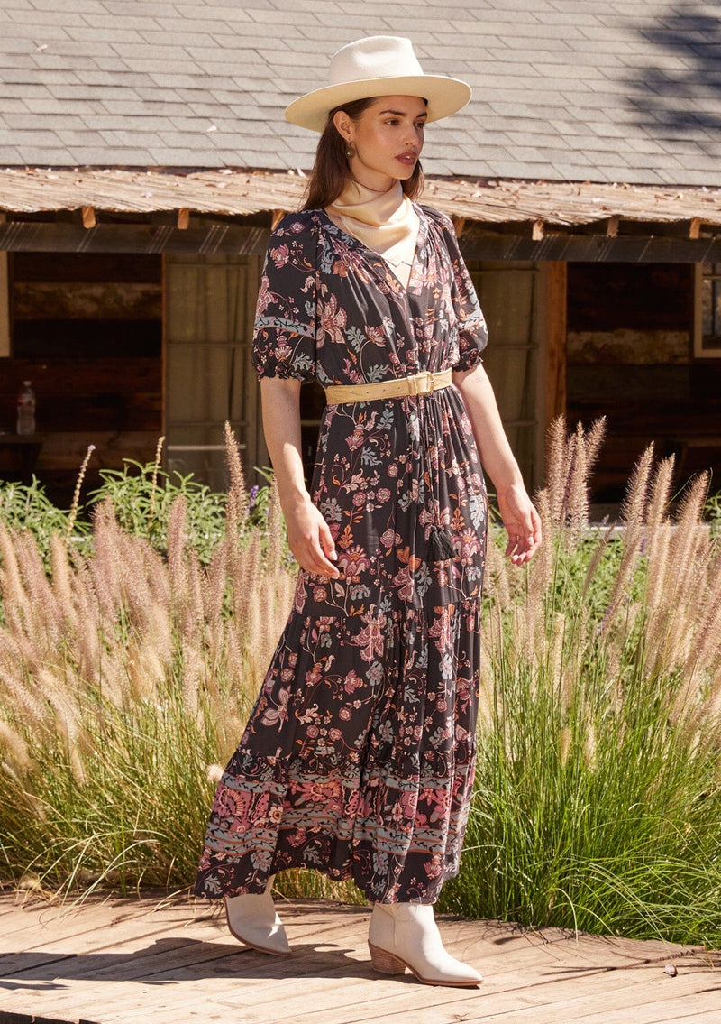 Bohemian Fall Floral Print Short Puff Sleeve Maxi Dress | LOVESTITCH Bohemian Fall Floral Print Short Puff Sleeve Maxi Dress | LOVESTITCH