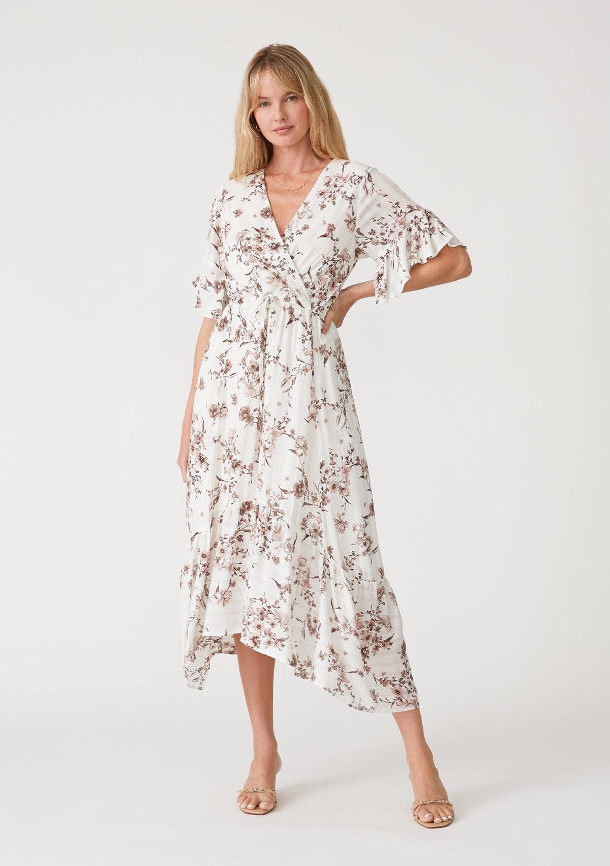 Elena Floral Maxi Dress Ivory/Taupe / M Elena Floral Maxi Dress Ivory/Taupe / M