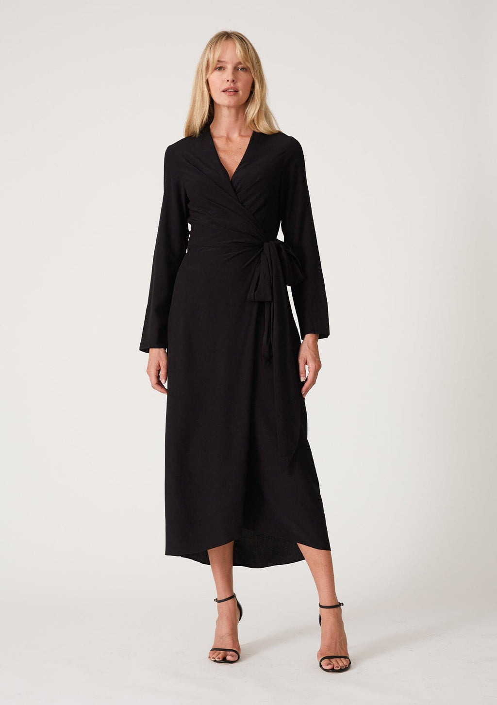 Women's Sophisticated Black Midi Wrap Dress