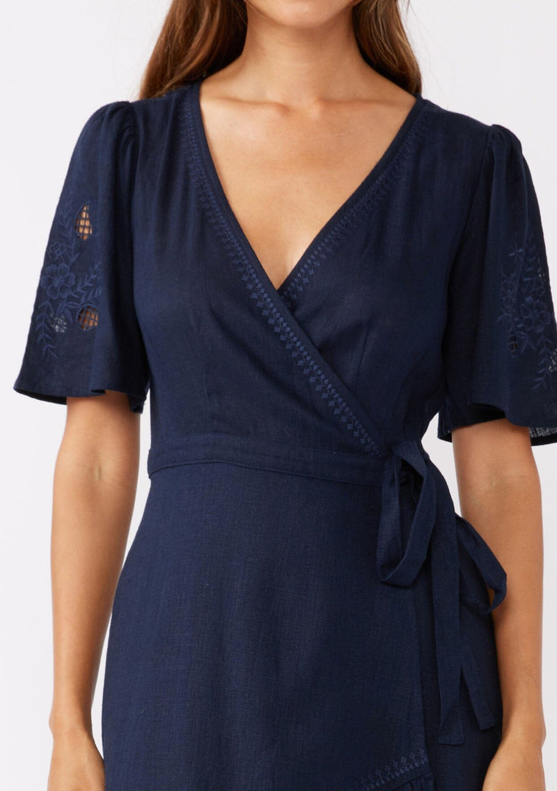 Sadie Embroidered Wrap Dress Vanilla / S Sadie Embroidered Wrap Dress Vanilla / S