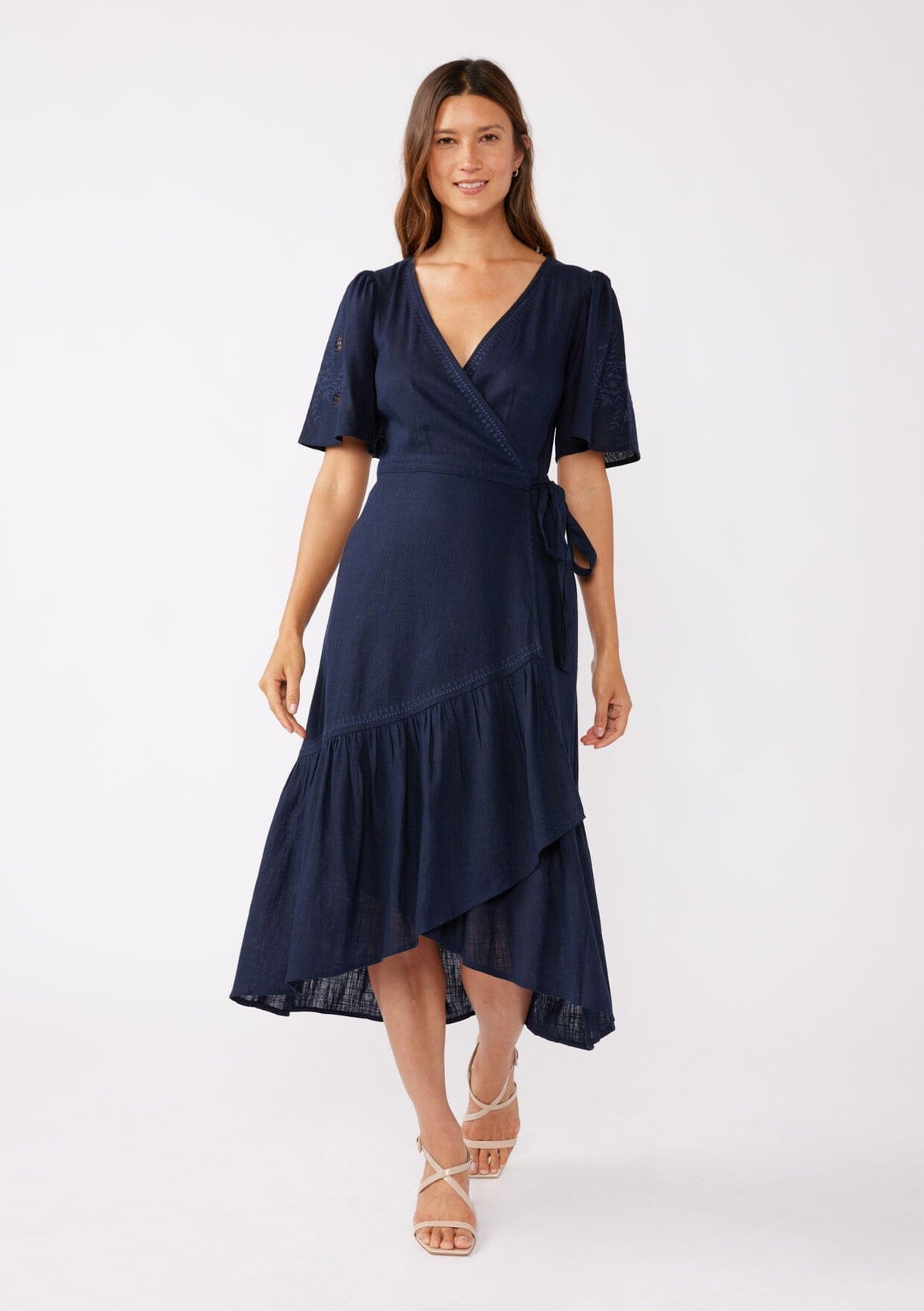 princess polly baby blue dress Stratus Blue Cotton Wrap Dress | Fair Trade main image 1