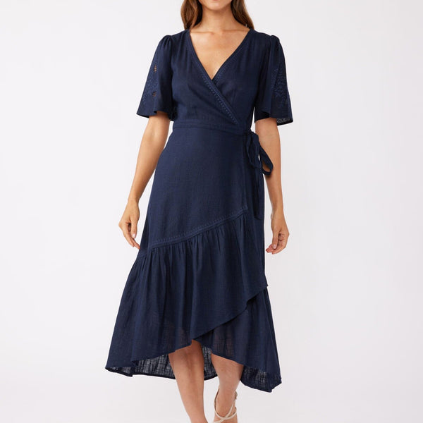 Sadie Embroidered Wrap Dress Vanilla / S
