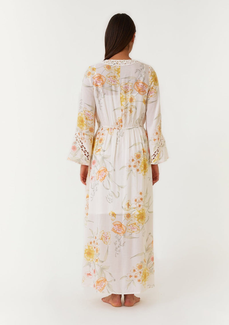 Women's Bohemian Ivory & Pink Floral Maxi Dress | LOVESTITCH Women's Bohemian Ivory & Pink Floral Maxi Dress | LOVESTITCH