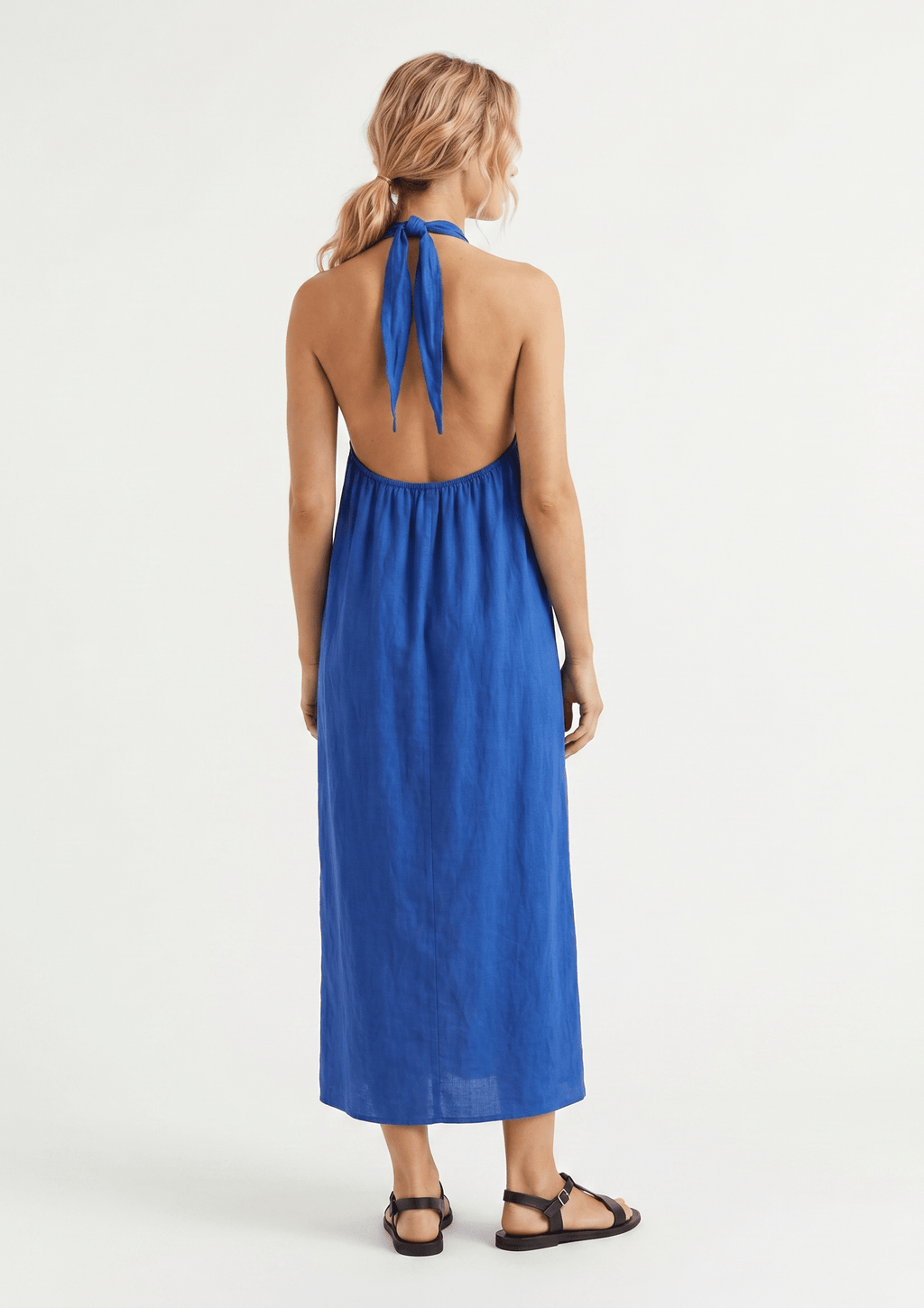 cobalt halter dress Stolen Stores HALTER BIAS MAXI SLIP DRESS IN COBALT