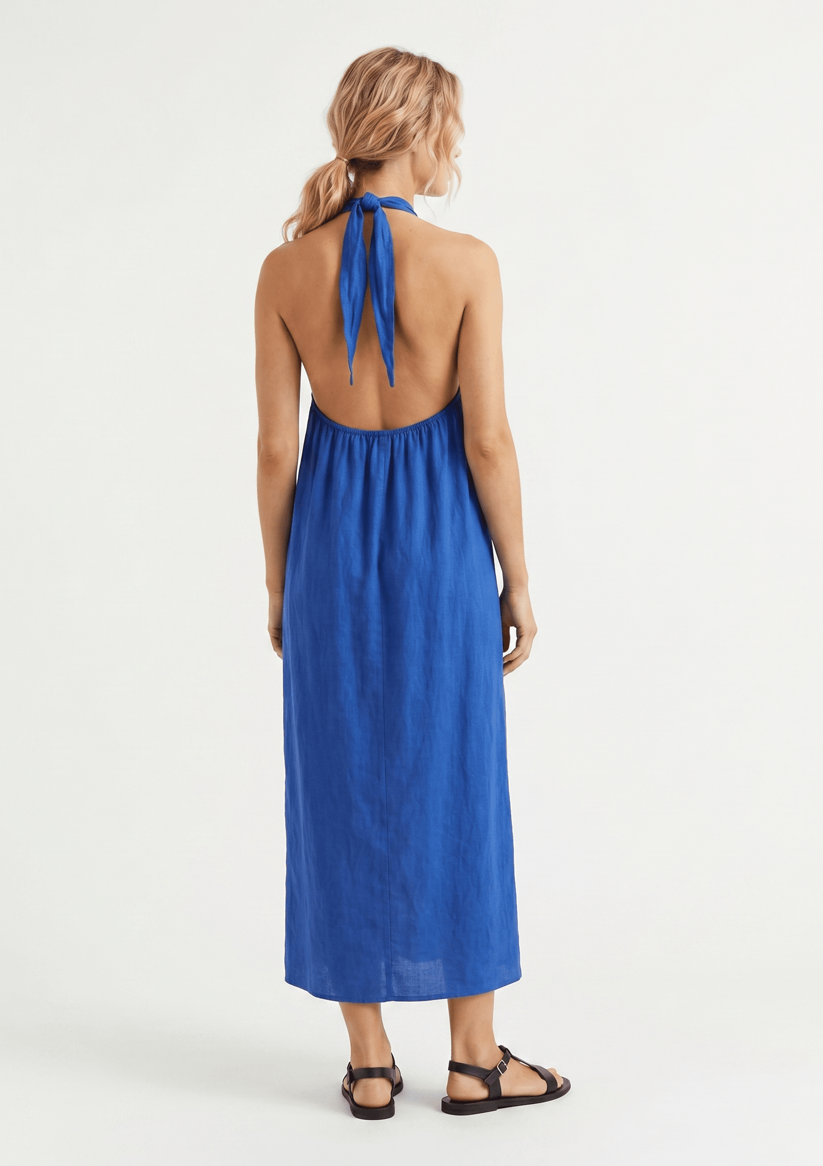 Women's Bohemian Bright Blue Halter Maxi Dress | LOVESTITCH