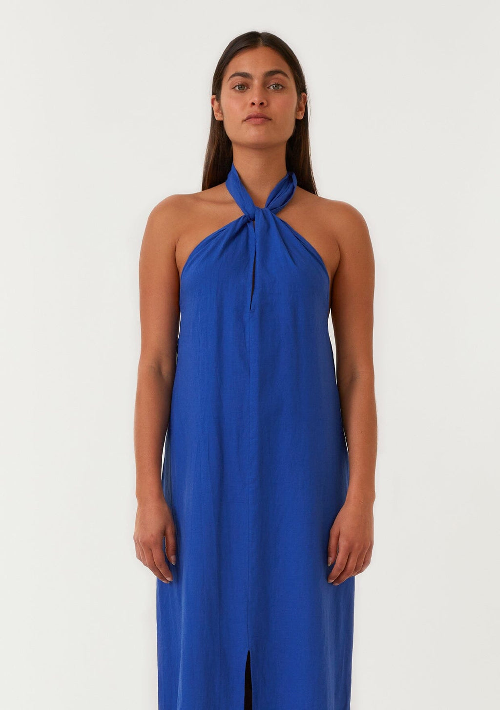 Women's Bohemian Bright Blue Halter Maxi Dress