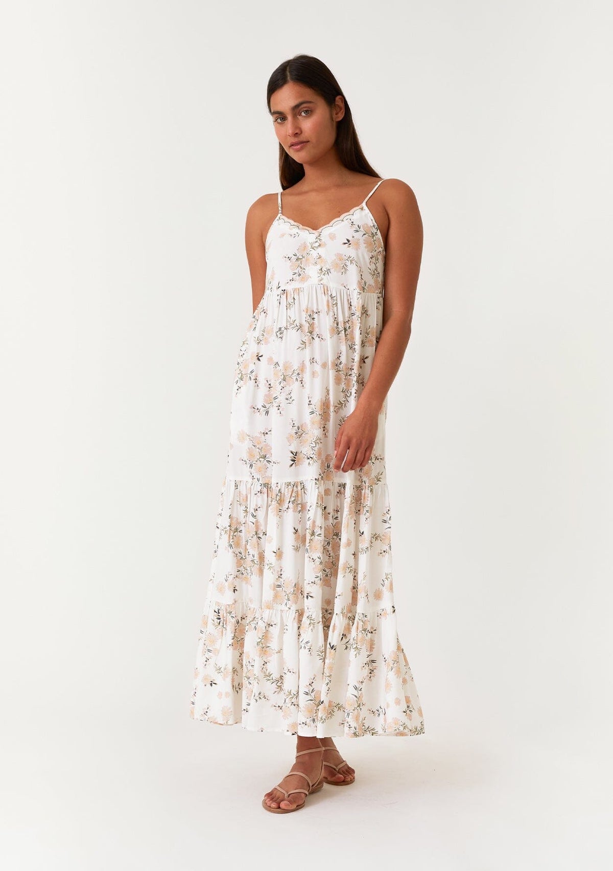 chinese dress ladies Women's Ivory & Pink Floral Maxi Tank Dress main image 1