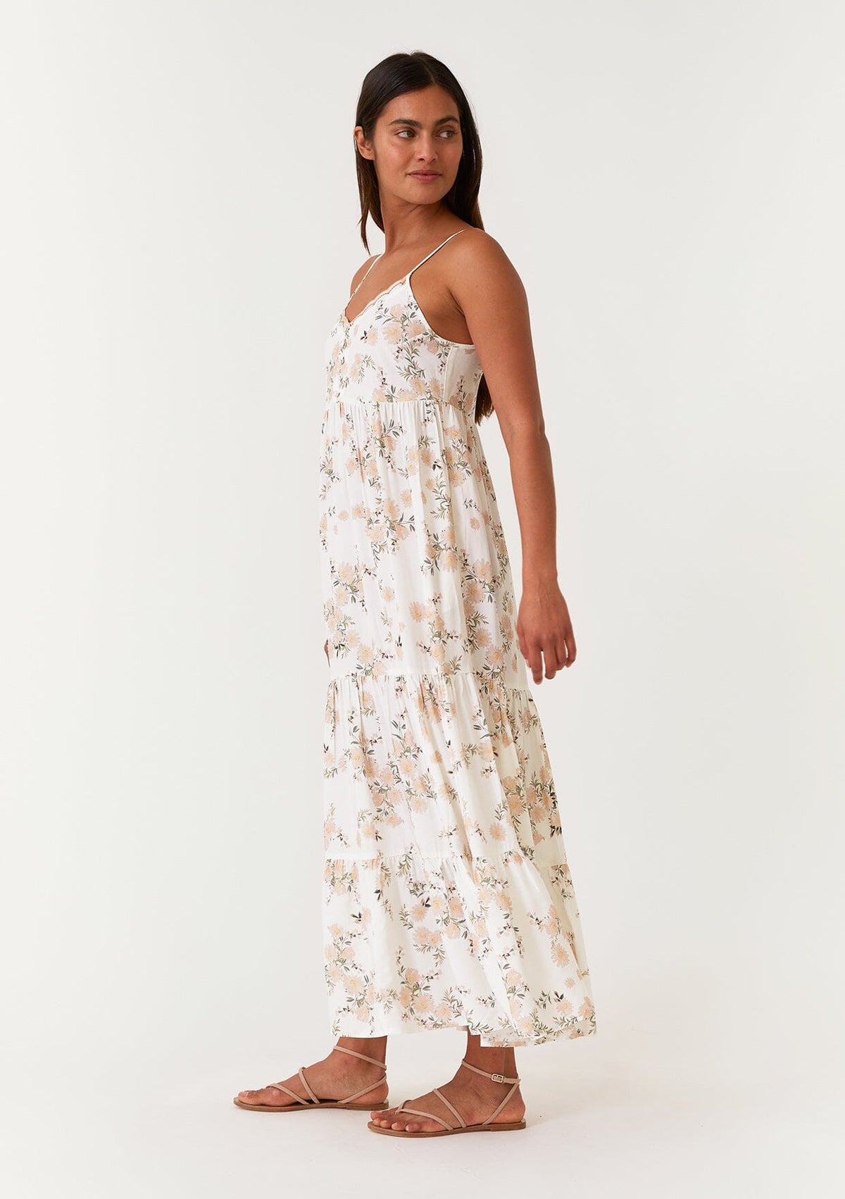 Women's Ivory & Pink Floral Maxi Tank Dress