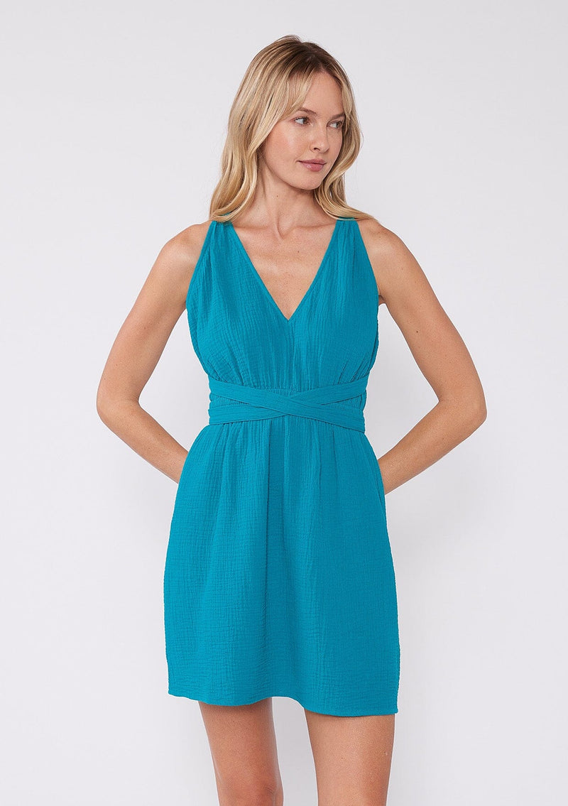 Bohemian Teal Cotton Gauze Strappy Mini Dress | LOVESTITCH Bohemian Teal Cotton Gauze Strappy Mini Dress | LOVESTITCH