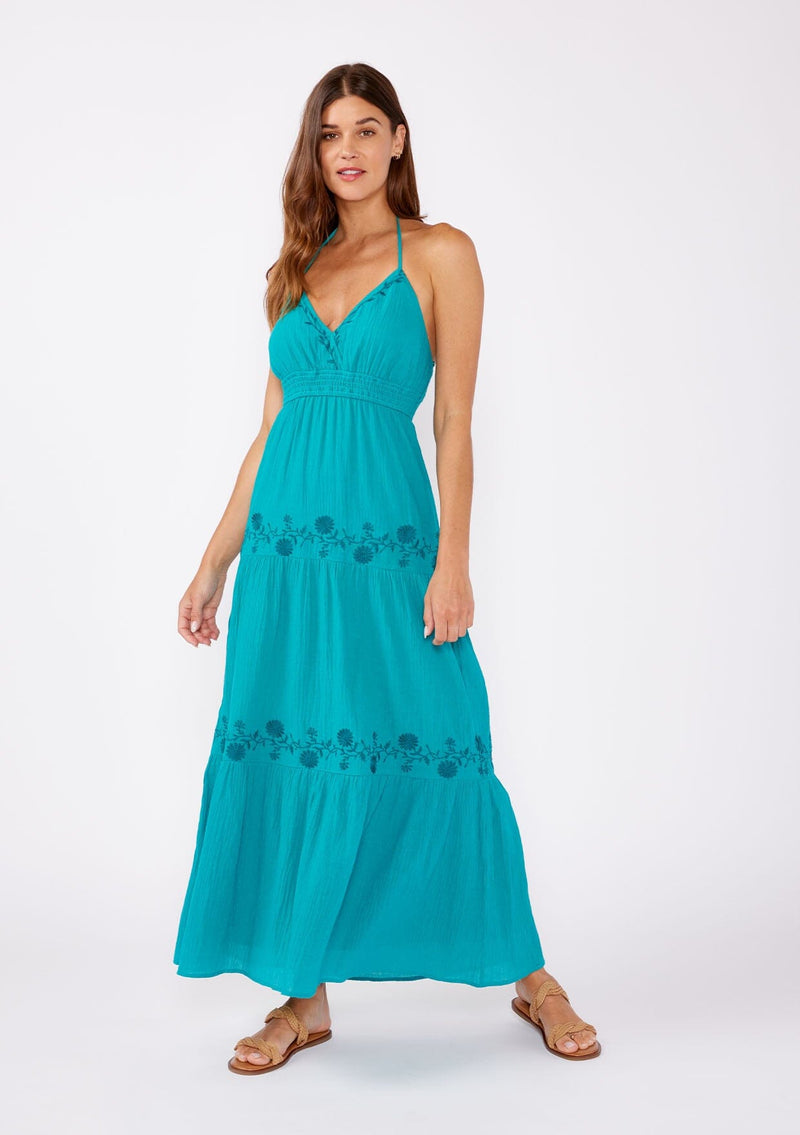 Teal Bohemian Embroidered Floral Maxi Dress | LOVESTITCH Teal Bohemian Embroidered Floral Maxi Dress | LOVESTITCH