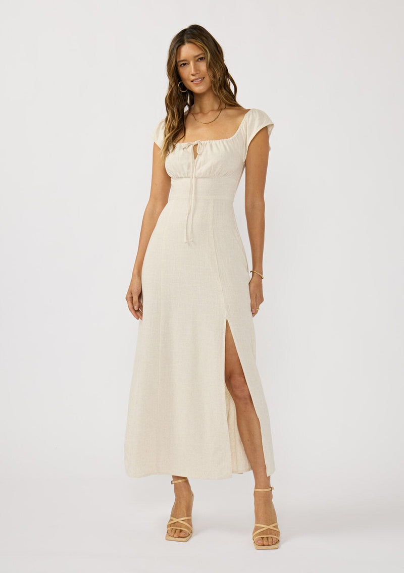 knee length dresses for ladies Flowy Midi Linen Dress Praslin in Bright Yellow main image 1