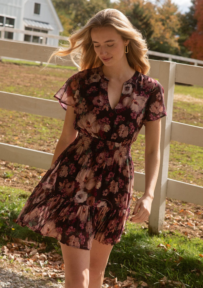 Lenni Floral Mini Dress Plum/Dusty Rose / S