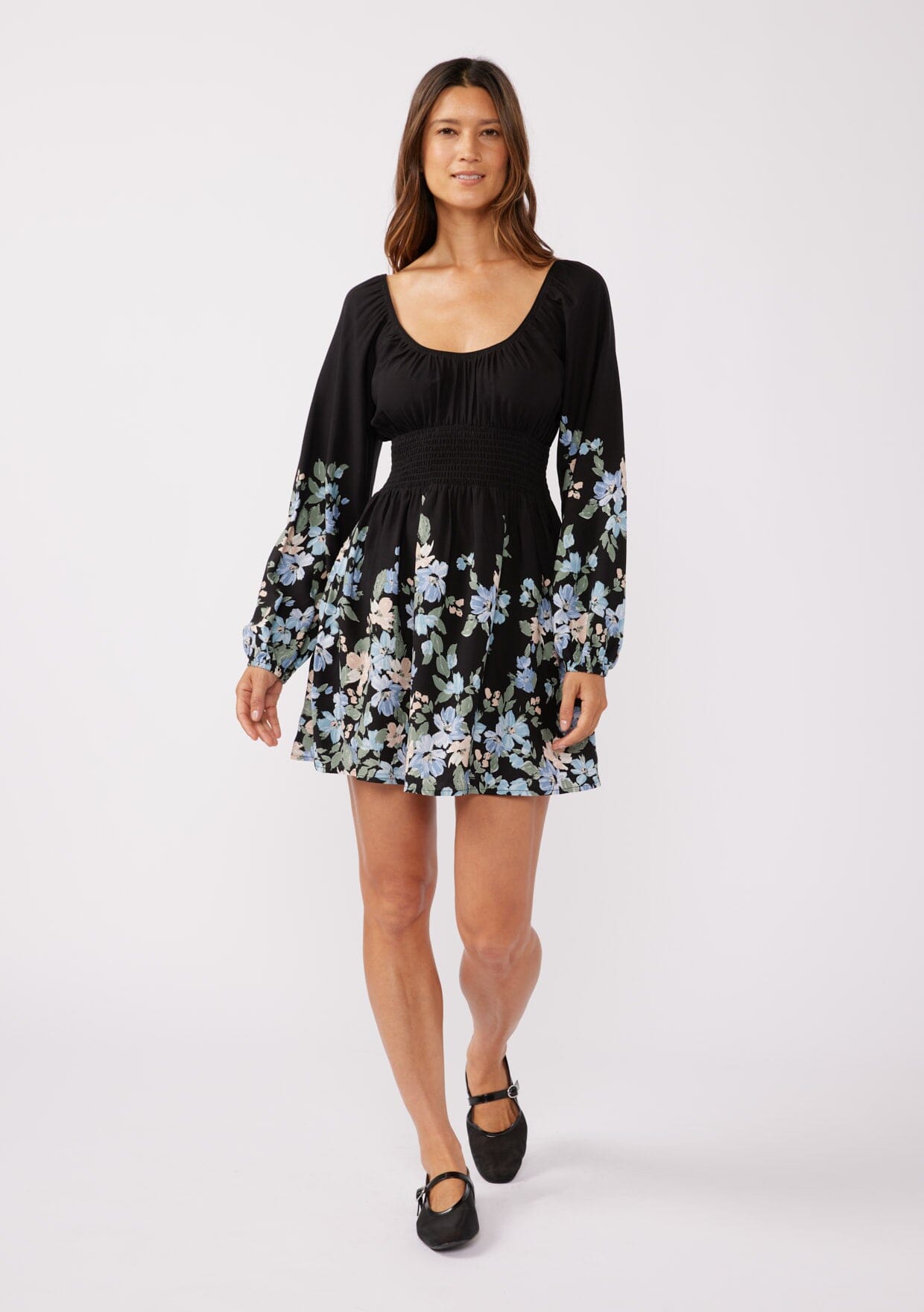 Women's Classic Black Floral Mini Dress + Fit and Flare